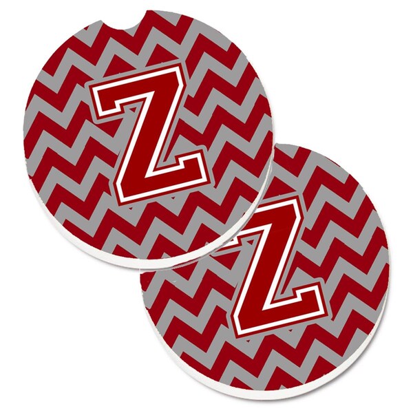 Carolines Treasures Letter Z Chevron Maroon and White Cup Holder Car Coaster, PK2 CJ1049-ZCARC - main